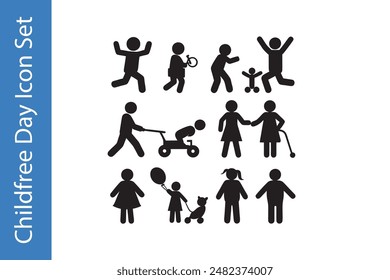 Childfree Day Icons Set with editable vector