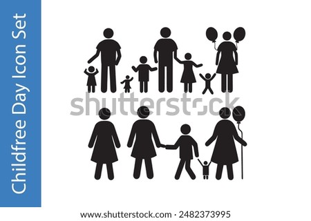 Childfree Day Icons Set with editable vector