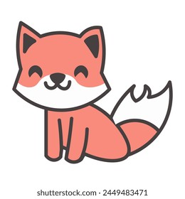 Child-friendly colorful fox character in a storybook, smiling and leaning on small feet, with a fluffy orange tail