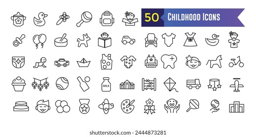 Los iconos de actividad infantil establecen el Vector de esquema. Icono de desarrollo infantil para su diseño aislado. Colección de iconos de esquema. Trazo editable.