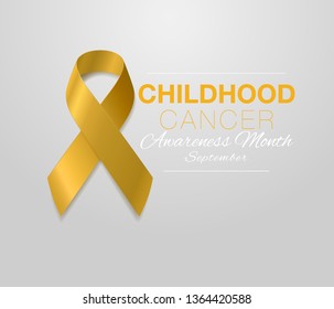 Childhood Cancer Awareness Calligraphy Poster Design. Realistic Gold Ribbon. September is Cancer Awareness Month. Vector