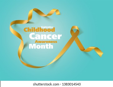 Childhood Cancer Awareness Calligraphy Poster Design. Realistic Gold Ribbon. September is Cancer Awareness Month. Vector