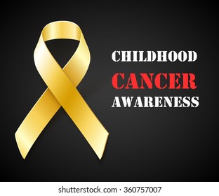 Childhood Cancer Awareness concept , black background with gold ribbon, vector illustration