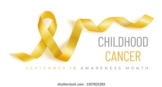 Childhood cancer awareness gold ribbon on a white background. Gold ribbon symbolic concept raising campaign support help childhood cancer awareness