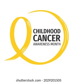 Childhood Cancer Awareness Month banner. Yellow or gold ribbon brush stroke circle frame typographic poster. Symbol of the fight against childhood cancer.