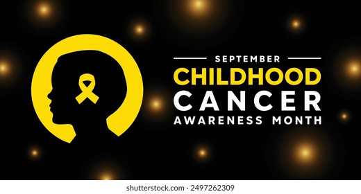 Childhood Cancer Awareness Month. Children, ribbon and light. Great for cards, banners, posters, social media and more. Black background.