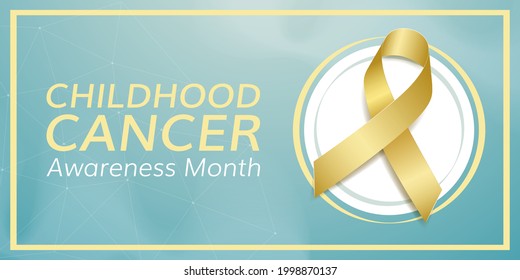 Childhood cancer awareness month concept. Banner with gold ribbon awareness and text. Vector illustration. 