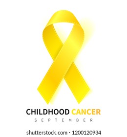 Childhood Cancer Awareness Month. Realistic Gold ribbon symbol. Medical Design. Vector illustration.
