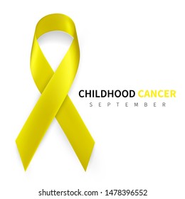 Childhood Cancer Awareness Month. Realistic Gold ribbon symbol. Medical Design. Vector illustration.