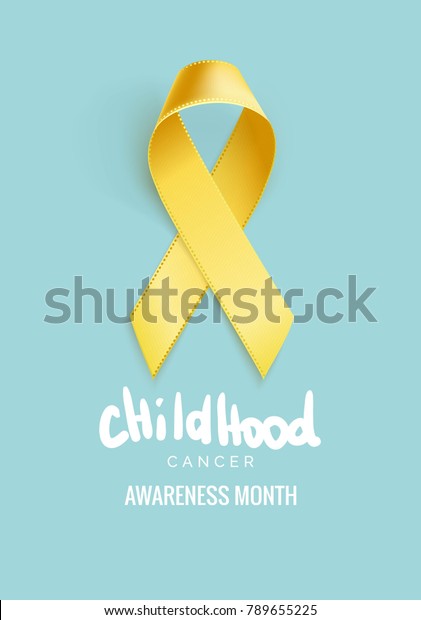 小児がんに対する認識のリボン 青の背景にリアルな黄色のリボン 小児がんに関する認識のシンボル ベクターイラスト のベクター画像素材 ロイヤリティフリー