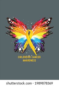 Childhood Cancer Awareness Ribbon Watercolor Butterfly design vector illustration for use in design and print poster canvas