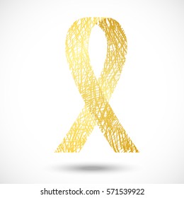 Childhood Cancer Day awareness gold ribbon. Vector illustration.