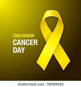 Childhood Cancer Day. Childhood Cancer Awareness Yellow Ribbon on dark background. Vector Illustration