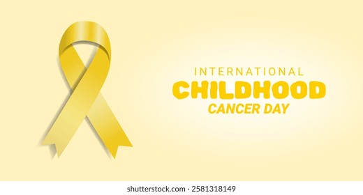 Childhood Cancer Day Banner with Gold Ribbon and Place for Text. Poster with Yellow 3D Childhood Cancer Day Symbol. ( ICCD) February 15 Element. Vector Illustration.