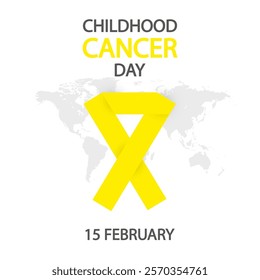 Childhood cancer day ribbon world map, vector art illustration.