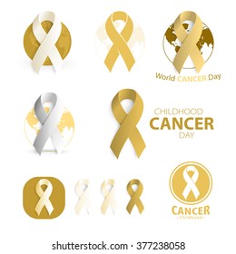 Childhood cancer day symbol collecion. Abstract ribbon sign. Medical rare childhood illness. Isolated logo.