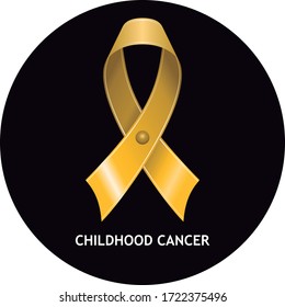 Childhood Cancer Gold Ribbon on Black Circle, Vector