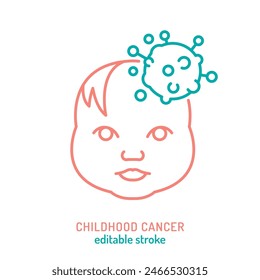 Childhood cancer, malignant melanoma in kids outline icon. Oncological sign. Medical linear pictogram. Pediatric oncology. Brain tumor. Editable vector illustration isolated on white background