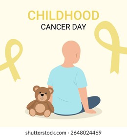 Childhood cancer Month with a yellow  ribbon. International Breast Cancer Day. Vector illustration