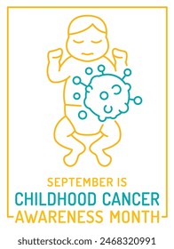 Childhood cancer, tumor in kids international month. Vertical poster, banner with oncological sign. Medical line concept. Pediatric oncology. Editable vector illustration isolated on white background