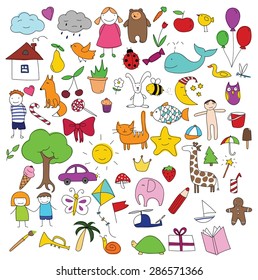 Childhood characters doodle vector set