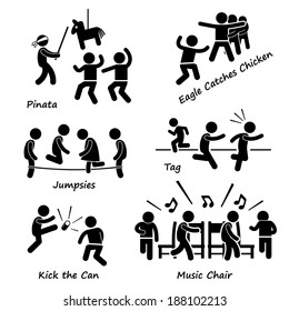 Childhood Children Games Kids Playing Stick Figure Pictogram Icon Clipart