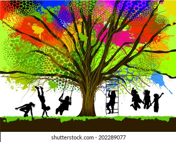 childhood. colorful tree. Vector