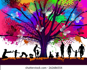 Childhood. colorful tree. Vector