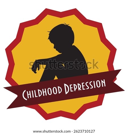Childhood Depression awareness sticker, vector illustration