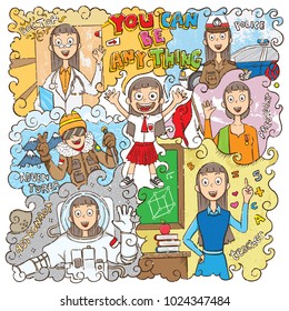 childhood dream jobs illustration - Shutterstock ID 1024347484