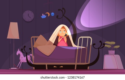 Childhood fears background with nightmares and bad dreams symbols vector illustration