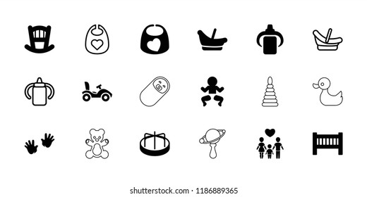 Childhood icon. collection of 18 childhood filled and outline icons such as baby bed, child playground carousel, baby basket. editable childhood icons for web and mobile.