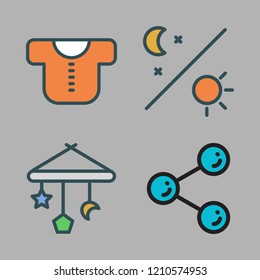 childhood icon set. vector set about day, share, baby clothes and baby toy icons set.