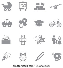 Childhood Icons. Gray Flat Design. Vector Illustration.
