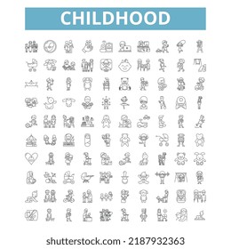 Childhood icons, line symbols, web signs, vector set, isolated illustration