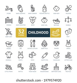 Childhood Icons Pack. Thin line icons set. Flat icon collection set. Simple vector icons