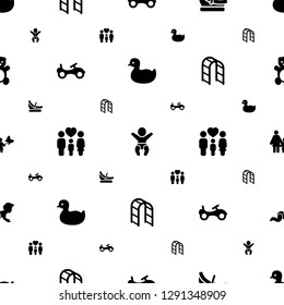 childhood icons pattern seamless white background. Included editable filled duck, newborn child, baby basket, bike, family, playground ladder icons. childhood icons for web and mobile.