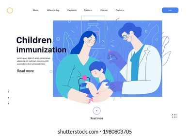 Childhood Immunization - Medical Insurance Web Template. Modern Flat Vector