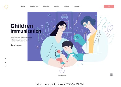 Childhood Immunization - Medical Insurance Web Template. Modern Flat Vector