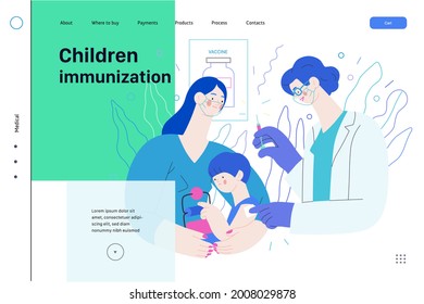 Childhood Immunization - Medical Insurance Web Template. Modern Flat Vector