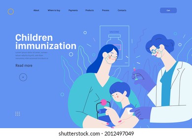 Childhood Immunization - Medical Insurance Web Template. Modern Flat Vector