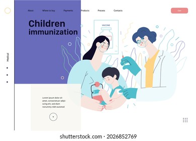 Childhood Immunization - Medical Insurance Web Template. Flat Vector