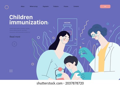 Childhood Immunization - Medical Insurance Web Template. Modern Flat Vector