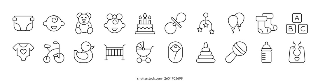 Childhood Line Icon Collection. Editable Stroke. Perfect for Infographics, Articles, Books, Flyers, Banners