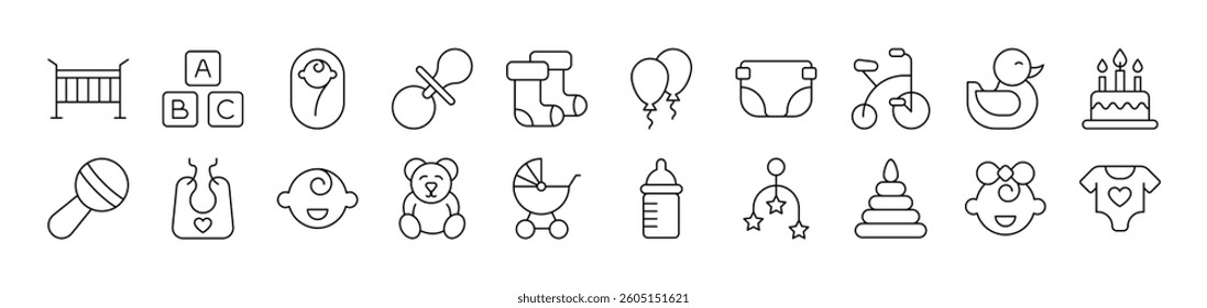 Childhood Outline Image Collection. Editable Stroke. Perfect for Infographics, Articles, Books, Flyers, Banners