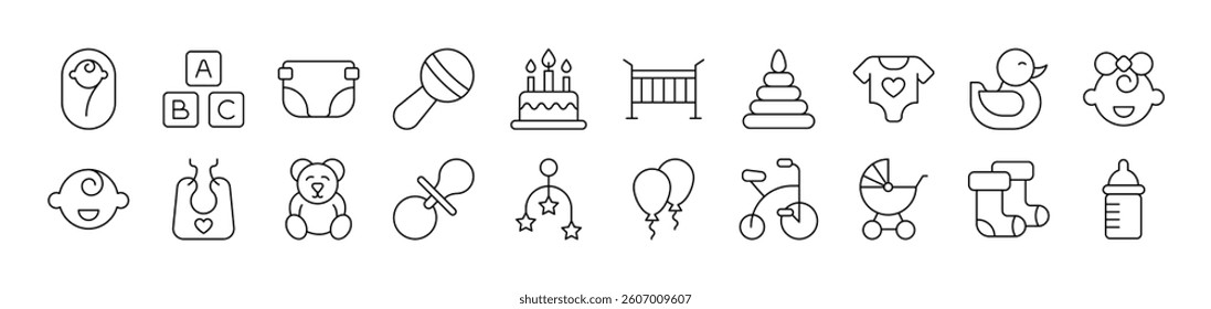 Childhood Outline Picture Collection. Editable Stroke. Perfect for Infographics, Articles, Books, Flyers, Banners