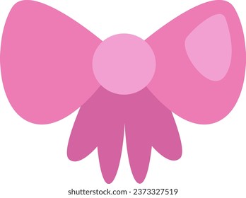 Childhood pink bow, illustration or icon, vector on white background.