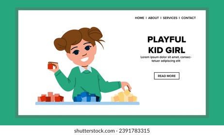 childhood playful kid girl vector. child fun, young play, joy day childhood playful kid girl web flat cartoon illustration