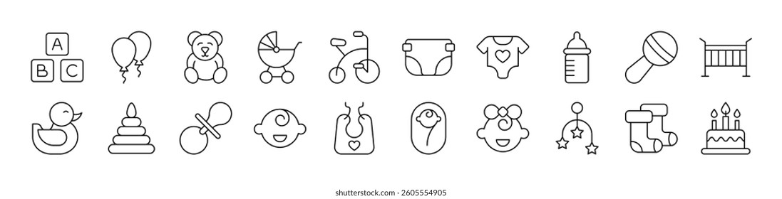 Childhood Related Image Collection. Editable Stroke. Perfect for Infographics, Articles, Books, Flyers, Banners
