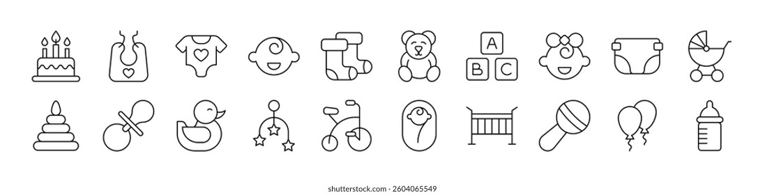 Childhood Related Line Icon Collection. Editable Stroke. Perfect for Infographics, Articles, Books, Flyers, Banners